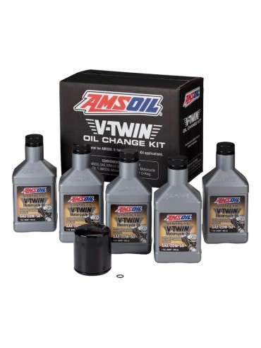 KIT ACEITE AMSOIL 20W-50 V-TWIN SYNTHETIC Y FILTRO NEGRO (5LTS)